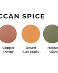 Moroccan Spice Shimmer White, Olive Green, Gold, Copper Penny Red, and Light Matte Orange Vegan Eyeshadow Palette; Talc, Paraben & Cruelty Free