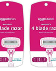 Amazon Basics Women's 4 Blade Razor for Women, Fits AmazonBasics & Venus Handles, Moisturizing Surround, 4 Count, Includes 1 Handle, 2 Cartridges & 1 Shower Hanger, Pink (Pack of 2)