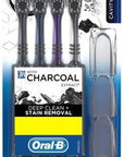 Oral-B Cavity Defence Deep Clean + Whitening Toothbrush with Charcoal Extract Bristles, Tongue Cleaner and Hygienic Head Caps, Medium, Pack of 4