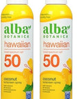 Alba Botanica Sunscreen Spray for Face and Body, Broad Spectrum SPF 50 Sunscreen, Hawaiian Coconut, Water Resistant and Biodegradable, 5 fl. oz. Bottle (Pack of 2)