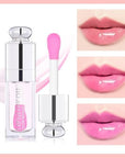 Plumping Lip Oil,Hydrating Gloss Tinted Lip Balm Transparent Lip Care,Big Brush Head Glitter Shine,Long Lasting Nourishing Non-sticky Fresh Textureand Dry Lips Care Products0.2 OZ(002#CLEAR TO PINK)