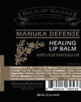 BALM OF GILEAD Manuka Defense Healing Lip Balm - Intensive Moisture Therapy in Tube w/Manuka, Tea Tree & Cooling Peppermint - Ideal for Chapped & Cracked Lips - Beauty Pack Of 4-0.15 oz