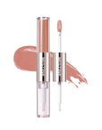 Mistine Lip Gloss Double Headed Lip Glaze Color Holding Lip Jelly Hydrating Gloss Moisturizing Balms Sheer Tint, Shine Glowy Matte Finish 0.05fl oz+0.05 fl oz D05 CARAMEL WHISKEY