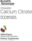 Bariatric Advantage Calcium Citrate Chewable 500mg with Vitamin D3 for Bariatric Surgery Patients Including Gastric Bypass and Sleeve Gastrectomy, Low Sugar - Wild Cherry Flavor, 270 Count