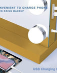 Gold Hollywood Vanity Mirror with Lights, 18 Dimmable Bulbs, 3 Color Lights,Make Up Lighted Mirror, Aluminum Metal Frame, USB Charging Port(32" x 24")