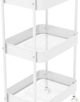 3-Tier Metal Utility Rolling Cart, Multi-Functional Storage Trolley for Office, Living Room, Kitchen, Movable Storage Organizer with Wheels, White