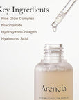 Arencia Rice Mucin Glow Serum, Collagen + Hyaluronic Acid & Niacinamide, 1.01 fl oz