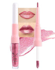 evpct Warm Pink Metallic Glitter Lip Liner and Lipstick Combo Lip Gloss Stain Set Makeup for Women Long Lasting Waterproof 24, Baby Pink Metallic Shimmer Frosted Iridescent Glossy Liquid Lipstick 12