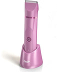 OLOV Electric Body Hair Trimmer - Groin Trimmer for Men - Bikini Trimmer Women - Wet/Dry Shaver Groomer, Replaceable Ceramic Blade Heads, USB Recharge Dock, Waterproof Hygiene Razor, Pink
