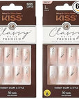 KISS Classy Premium Press On Nails, 'Stunning!', French, Long Length, Square Shape, Includes 30 Fake Nails, 2g Pink Gel Nail Glue, 1 Manicure Stick, 1 Mini File (Pack of 2)