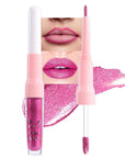 evpct Rose Metallic Glitter Lip Liner and Lipstick Combo Lip Gloss Stain Set Makeup for Women Long Lasting Waterproof 24, Metal Barbie Frosted Metallic Shimmer Glossy Iridescent Liquid Lipstick 15