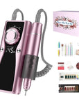 Electric Nail Files, 45000 RPM Professional Nail Drill for Acrylic Nails Gel, Adjustable Speed E File for Nails, Cordless Rechargeable Nail Drill Kit for Manicure Salon Home(Pink,Gift Box)