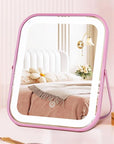 Pink Rechargeable Vanity Mirror with Lights, LED Makeup Mirror, 10"×8" Lighted Makeup Mirror with Lights, Smart Touch Control Dimmable 3 Modes Light, Lighted Up Mirror for Makeup Desk, Bedroom