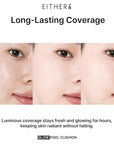 EITHER& Glow Pixel Cushion Foundation, Glowy Skincare, Korean Makeup, Natural Coverage, Moisturizing, Lightweight, Long Lasting Coverage for Flawless Skin (22.5P Dawn)