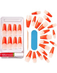KISS Acrylic French False Nails Kit, X-Long Coffin Shape Design Nail, Orange Color French Tip Nails, Ready to Wear Gel & Manicure Stick included, Long-Lasting Convenient & Easy to Apply