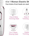Bikini Trimmer for Women, Electric Razor Hair Shaver for Face Nose Eyebrow Beard Mustache Arm Leg Armpit Bikini, Replaceable Lady Facial Razor, Painless Rechargeable 4 in 1 Women Body Shaver for Trip