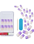 KISS Acrylic French False Nails Kit, Long Square Shape Design Nail, Purple Color French Tip Nails, Ready to Wear Gel & Manicure Stick included, Long-Lasting Convenient & Easy to Apply