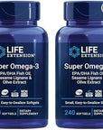 Life Extension Super Omega-3 EPA/DHA Fish Oil, Sesame Lignans & Olive Extract - Omega 3 Supplement - for Heart Health and Brain Support - Gluten Free, Non-GMO - 240 Easy-to-Swallow Softgels