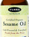 Flora - Certified Organic Sesame Oil - Cold-Pressed Cooking Oil with Essential Fatty Acids - Vegan, Kosher & Non-GMO - 8.5 fl. oz. Glass Bottle