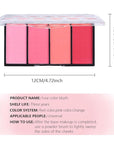 Quads Blush Makeup Palette, Matte Pressed Powder Blushes Palette, Lip & Face Paint Palette for Women, Lasting Light Pink & Hot Pink Peach and Deep Red, Platillo de rubores de cuatro colores