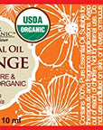 US Organic 100% Pure Sweet Orange Essential Oil - USDA Certified Organic - 10 ml - w/Improved caps and droppers (More Size Variations Available)