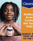 Clearasil Acne Treatment Facial Cleansing Pads, Stubborn Acne Control 5-in-1 Daily Pads, 90 Pads (Pack of 3)