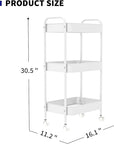 3-Tier Metal Utility Rolling Cart, Multi-Functional Storage Trolley for Office, Living Room, Kitchen, Movable Storage Organizer with Wheels, White
