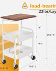 Rolling Cart with Wooden Tabletop, 3 Tier Metal Utility Cart, Rolling Storage Organizer Cart with Lockable Wheels for Kitchen, Office, Bedroom (White)