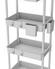 4 Tier Rolling Utility Cart with Drawer,REBECAT Utility Cart Made of Multifunctional Storage Organizer Tool for Kitchen,Bathroom,Living Room,Office(Gray)