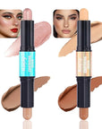 Kaely 2Pcs Cream Bronzer Highlighter Stick,Face Shaping Contouring Shades Makeup,03+16