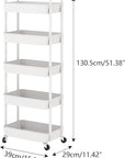 Sywhitta 5-Tier Plastic Rolling Utility Cart with Handle, Multi-Functional Storage Trolley for Office, Living Room, Kitchen, Movable Storage Organizer with Wheels, White