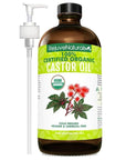 RejuveNaturals Castor Oil (16oz Glass Bottle) USDA Certified Organic, 100% Pure, Cold Pressed, Hexane Free. Boost Hair Growth for Thicker, Fuller Hair, Lashes & Eyebrows.