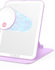 Benbilry Foldable Travel Makeup Mirror with Lights and 20X Magnification, Rechargeable Tabletop LED Vanity Mirror with Adjustable Stand, 3-Colored Dimmable Lighting, Portable Cosmetic Mirror, Purple