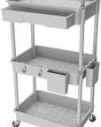 3 Tier Rolling Utility Cart with Drawer,REBECAT Utility Cart Made of Multifunctional Storage Organizer Tool for Kitchen,Bathroom,Living Room,Office(Gray)