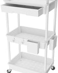 3 Tier Rolling Utility Cart with Drawer,REBECAT Utility Cart Made of Multifunctional Storage Organizer Tool for Kitchen,Bathroom,Living Room,Office(White)