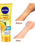 Nivea Extra Bright Super C+ Vitamin Body Serum Sunscreen, SPF50+ PA+++ Size 320 ml, 10.82 Oz (Pack Of 1)