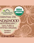 US Organic 100% Pure Sandalwood Essential Oil, USDA Certified Organic, Steam Distilled, Santalum Spicatum, Premium Quality, Woody Scent, Ideal for Diffuser, Massage & Skincare, from Australia (5 ml)