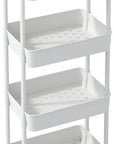 Sywhitta 4-Tier Plastic Rolling Utility Cart with Handle, Multi-Functional Storage Trolley for Office, Living Room, Kitchen, Movable Storage Organizer with Wheels, White