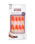 KISS Acrylic French False Nails Kit, X-Long Coffin Shape Design Nail, Orange Color French Tip Nails, Ready to Wear Gel & Manicure Stick included, Long-Lasting Convenient & Easy to Apply