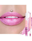 evpct Pink Metallic Glitter Lip Liner and Lipstick Combo Lip Gloss Stain Set Makeup for Women Long Lasting Waterproof 24, Rose Pink Metallic Shimmer Frosted Iridescent Glossy Liquid Lipstick 21