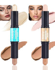 Kaely 2Pcs Cream Bronzer Highlighter Stick,Face Shaping Contouring Shades Makeup,02+17