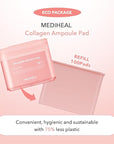 (Only Refill) Mediheal Collagen Ampoule Pad (100 Pads) - Cotton Facial Toner Pads for Skin Firming & Restore Elasticity - Vegan Eco Silk Pad
