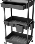 3 Tier Rolling Utility Cart with Drawer,REBECAT Utility Cart Made of Multifunctional Storage Organizer Tool for Kitchen,Bathroom,Living Room,Office(Black)