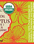 US Organic 100% Pure Eucalyptus Essential Oil (Globulus) - USDA Certified Organic, Steam Distilled - W/Euro droppers (More Size Variations Available) (15 ml / .5 fl oz)