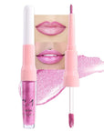 evpct Pink Metallic Glitter Lip Liner and Lipstick Combo Lip Gloss Stain Set Makeup for Women Long Lasting Waterproof 24, Rose Pink Metallic Shimmer Frosted Iridescent Glossy Liquid Lipstick 21