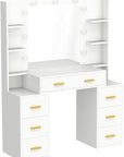 PAKASEPT Vanity Set with Lighted Mirror, 43'' Makeup Vanity with Charging Station, Vanity Desk with 9PCS LED Bulb, Storage Shelves, 7 Drawers for Bedroom(No Stool)