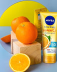 Nivea Extra Bright Super C+ Vitamin Body Serum Sunscreen, SPF50+ PA+++ Size 320 ml, 10.82 Oz (Pack Of 1)