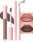 evpct Retractable 1Pcs Lip Liner Pencils and 1 Pcs Lip Gloss Makeup Set for Shaping & Sculpting Lips, Brown Long-Lasting Waterproof Longwear Matte Rich Lip Colors Liner Crayon Liquid Lipstick 05#