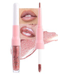 Rose Gold Metallic Lip Liner and Lipstick Combo Lip Gloss Tints Stain Set Makeup for Women Long Lasting Waterproof 24, Light Pink Metallic Glitter Shimmer Iridescent Liquid Lipstick lippies Lip Gloss