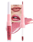 evpct Mauve Red Metallic Glitter Lip Liner and Lipstick Combo Lip Gloss Stain Set Makeup for Women Long Lasting Waterproof 24, Red Metallic Shimmer Frosted Iridescent Glossy Liquid Lipstick 13